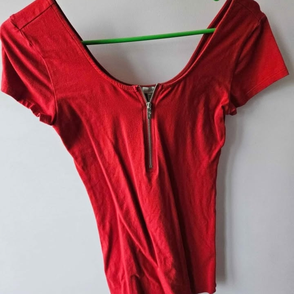 Guess Red Zippered Bodysuit